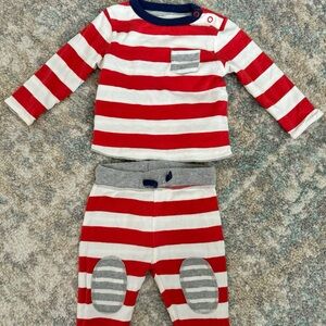 Baby Boden 3-6 Month Red, White, Grey Striped reversible shirt and pants set